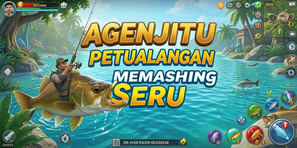 Screenshot gameplay AGENJITU menampilkan aksi memancing yang seru.