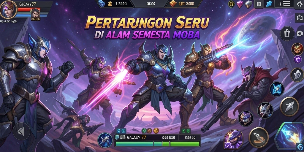 Tampilan gameplay seru di GALAXY77 dengan aksi MOBA yang mendebarkan.