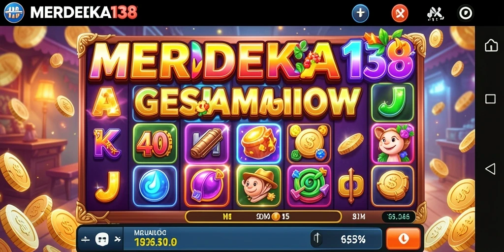 Tampilan gameplay menarik dari MERDEKA138 dengan tema slot berwarna.