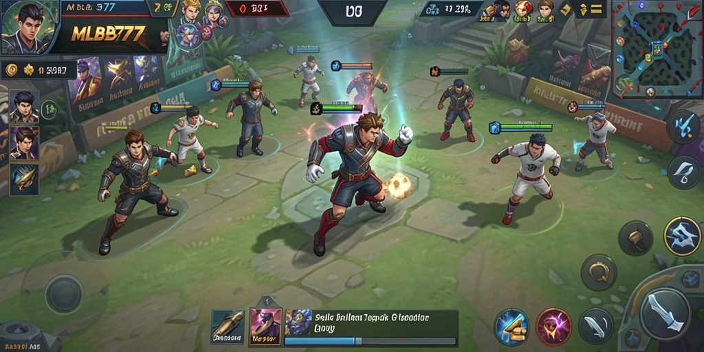 Tampilan gameplay MLBB777 dengan aksi sepak bola yang mendebarkan.