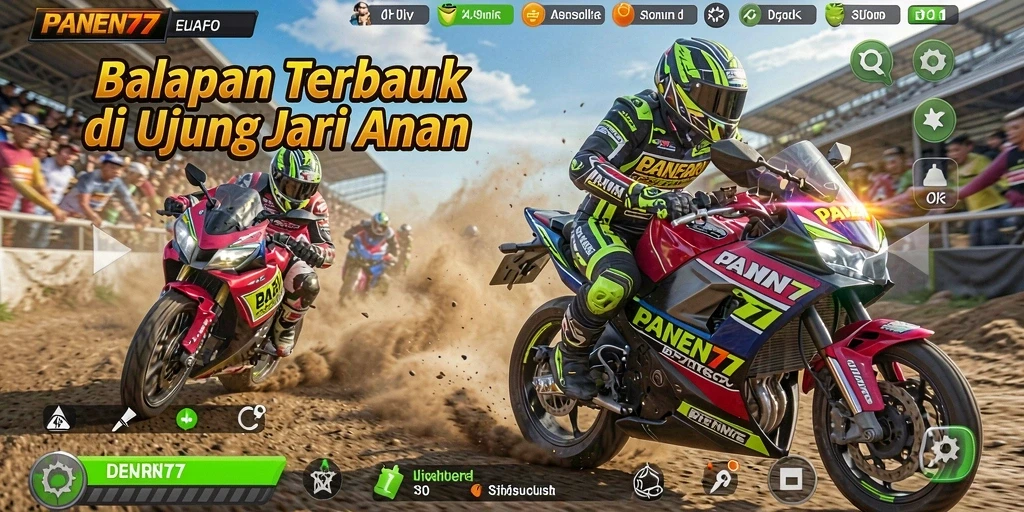 Screenshot gameplay PANEN77 menampilkan balapan motor yang intens.