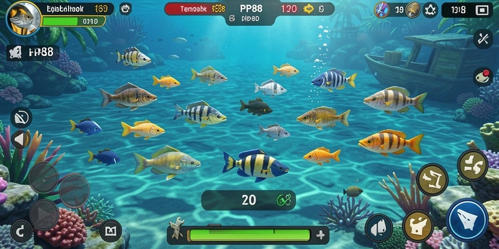 Tampilan gameplay seru dalam PP88 saat menangkap ikan.
