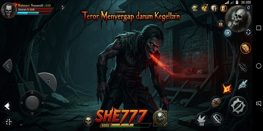 Screenshot SHE777 menampilkan suasana horor yang mencekam dan gameplay yang intens.