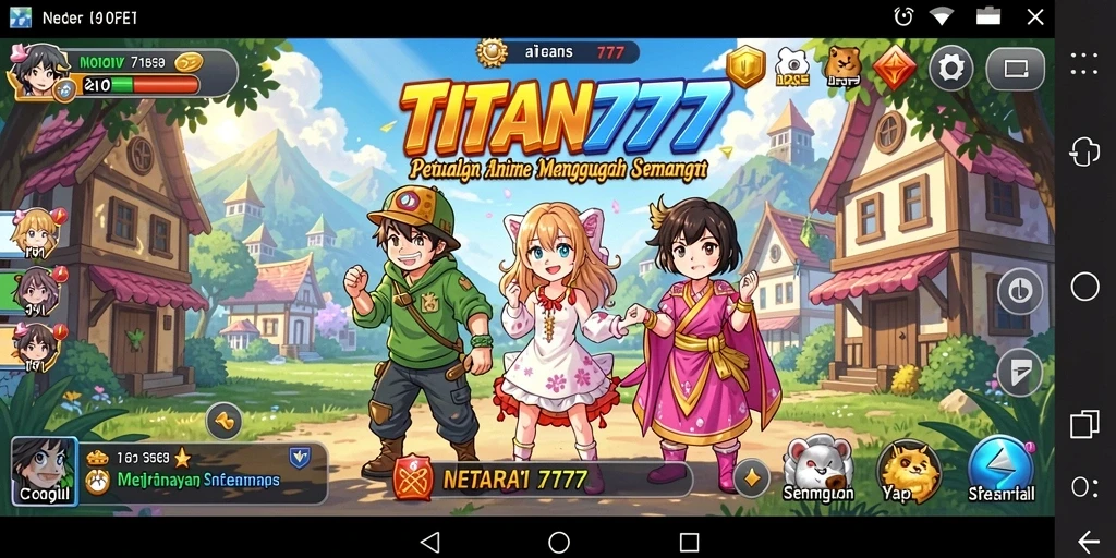 Tampilan screen utama TITAN777 dengan karakter anime yang menakjubkan.