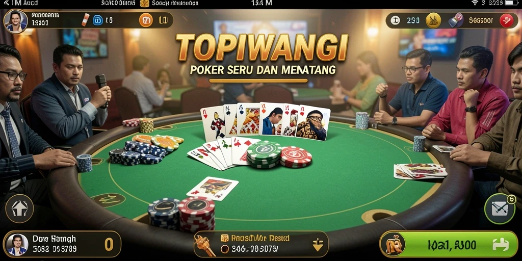 Screenshot gameplay TOPIWANGI menampilkan suasana seru poker.