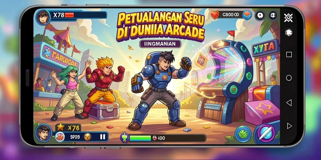 Tangkapan layar utama X78 menunjukkan aksi seru dalam permainan Arcade.